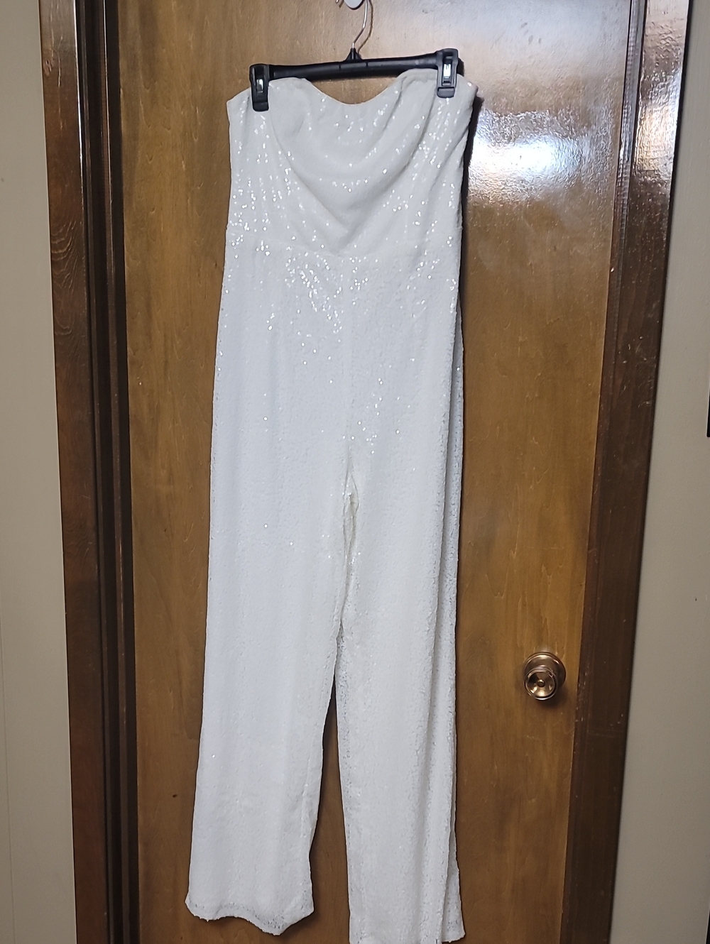 LULUS White Sequin Strapless Jumpsuit. Size LARGE
